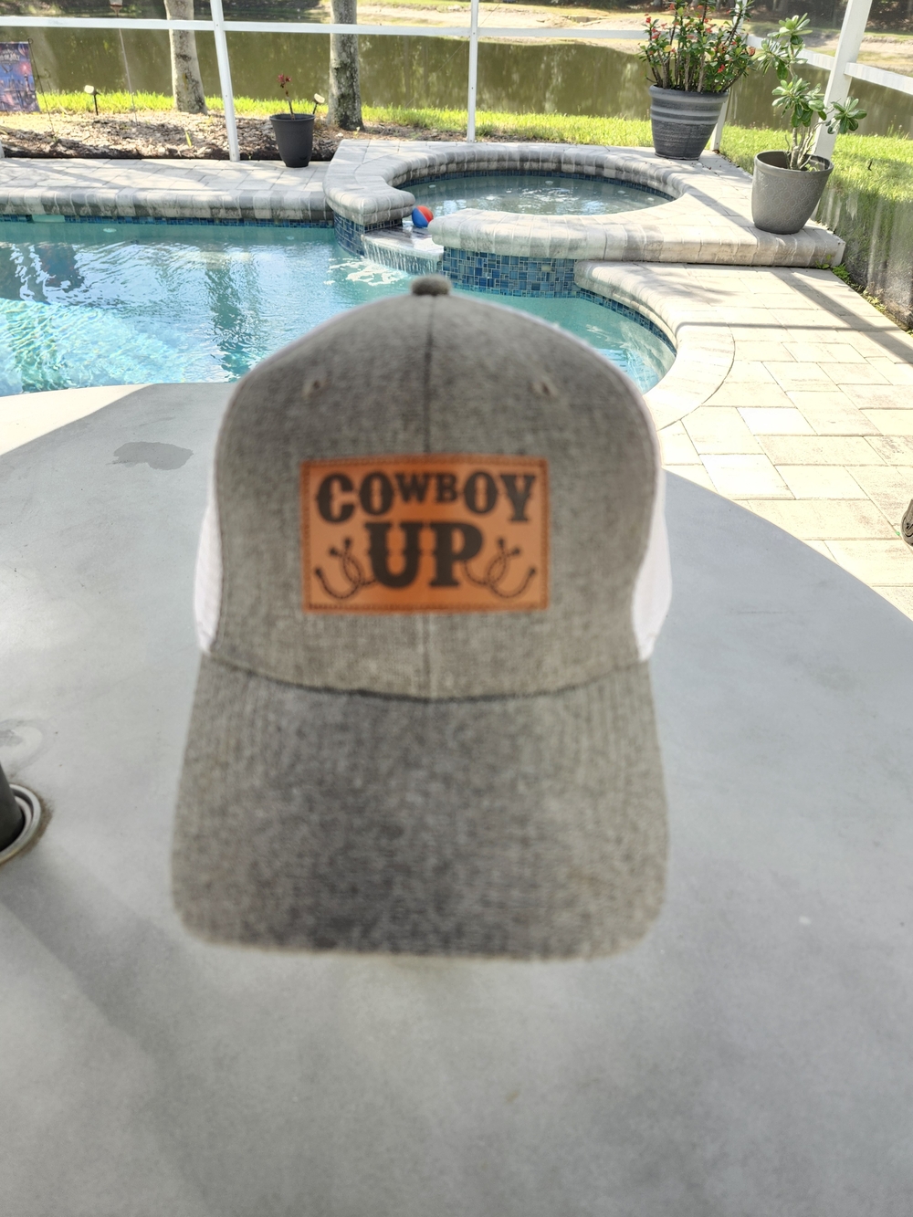 Cowboy Up Patch Trucker Hat - Grey & White